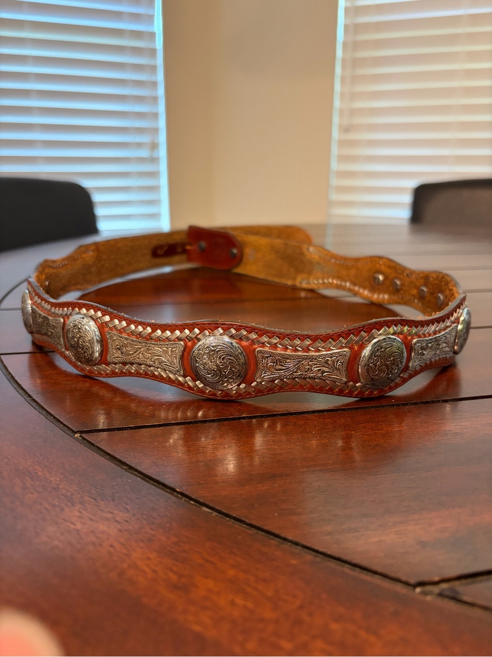 Tony Lama Men’s Western Brown Leather Belt with Silver Conchos Size 36